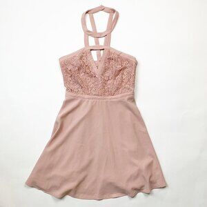 Lulus Womens Dress Blush Pink Size Small Halter Neck Open Back Mini Lace